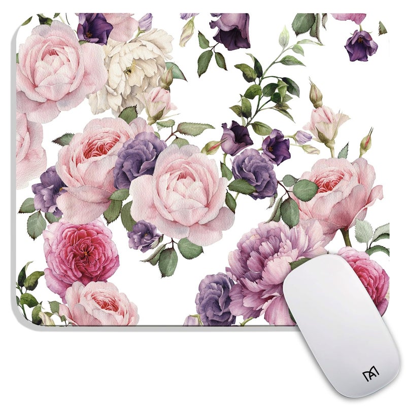 Armanza Square Mouse Pad Floral Roses,Personalized Premium-Textured Custom Mouse Mat Design,Washable Mousepad Lycra Cloth,Non-Slip Rubber Base Computer Mouse Pads for Wireless Mouse - Image 1